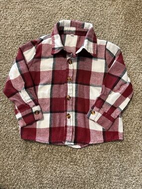 Kids Red Plaid Button-Up Shirt Jacket